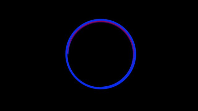 Animation of striking toroidal shape showcases a blend of red and blue gradients, evoking a sense of movement and energy in a minimalist style.