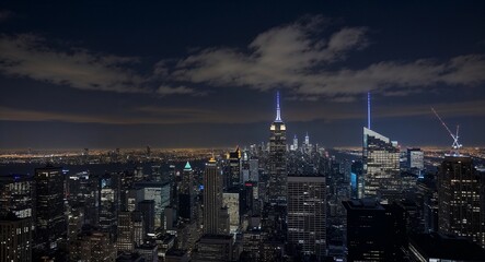 Obraz premium Night view of the city where skyscrapers create a jagged line against the sky
