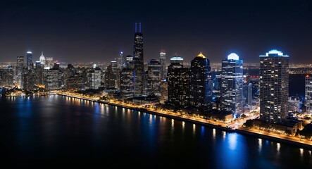 Naklejka premium Night view of the city where the skyline blends with the night darkness