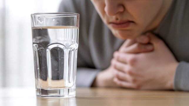 Patient suffering from hydrophobia refusing drinking water from glass