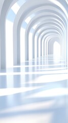 Obraz premium Exploring a Futuristic White Minimalistic Corridor Illuminated by Backlit Technology