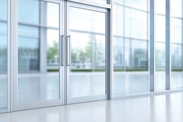 Modern Glass Entrance with Sliding Doors in a Bright Open Space