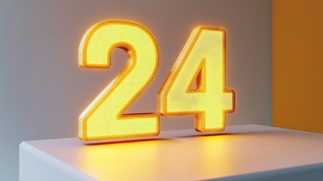Glowing number 24 on a pedestal.