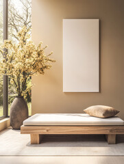 Sunlit interior featuring minimalist decor and natural elements in a serene setting