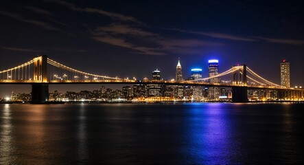 Obraz premium Skyline with the city bridge lit up adding structure to the night scene