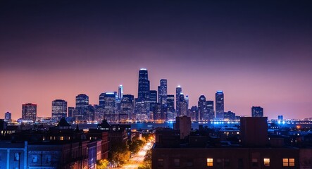 Fototapeta premium Urban night scene where the skyline is softly blurred by the distance