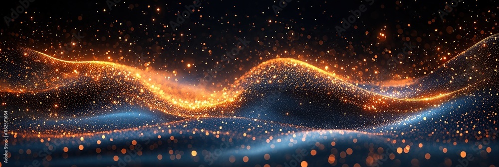 Poster glowing particles forming abstract waves technology luxury cosmic themes