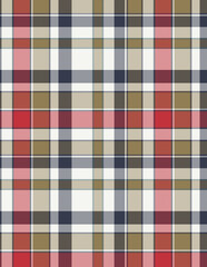 Plaid fabric pattern, blue, brown, cream, seamless for textiles, and for designing clothes, skirts or decorative fabrics. Vector illustration.