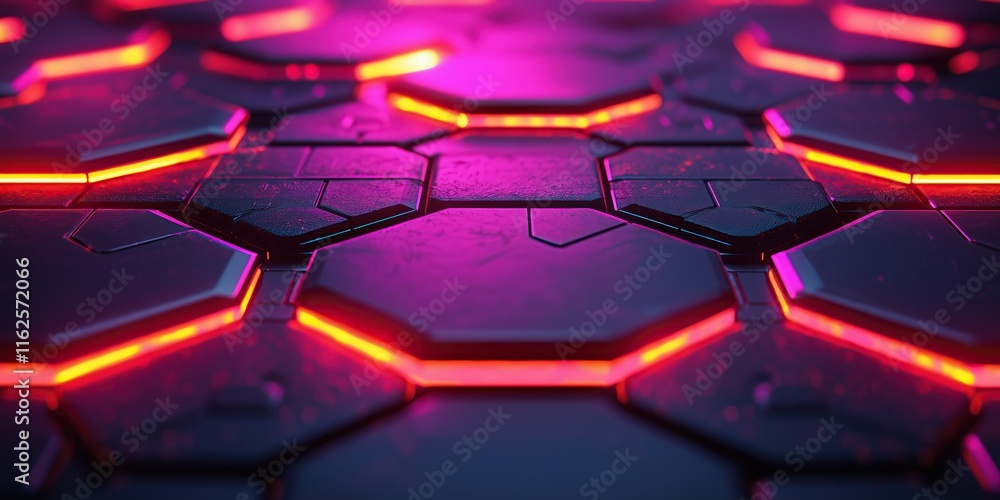 Poster abstract hexagonal pattern with vibrant neon lights tech gaming futuristic designs