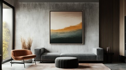 Modern Living Room Interior Design with Abstract Landscape Artwork