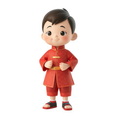 3D cute cartoon of Chinese boy in Chinese new year theme isolated on transparent background