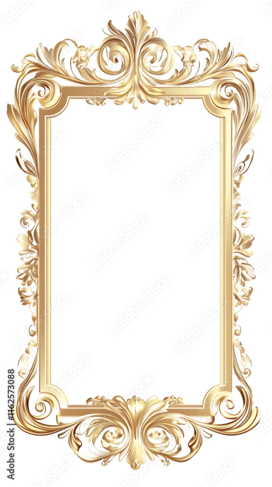 Poster ornate golden baroque frame with intricate swirling floral patterns, highlighting classical elegance