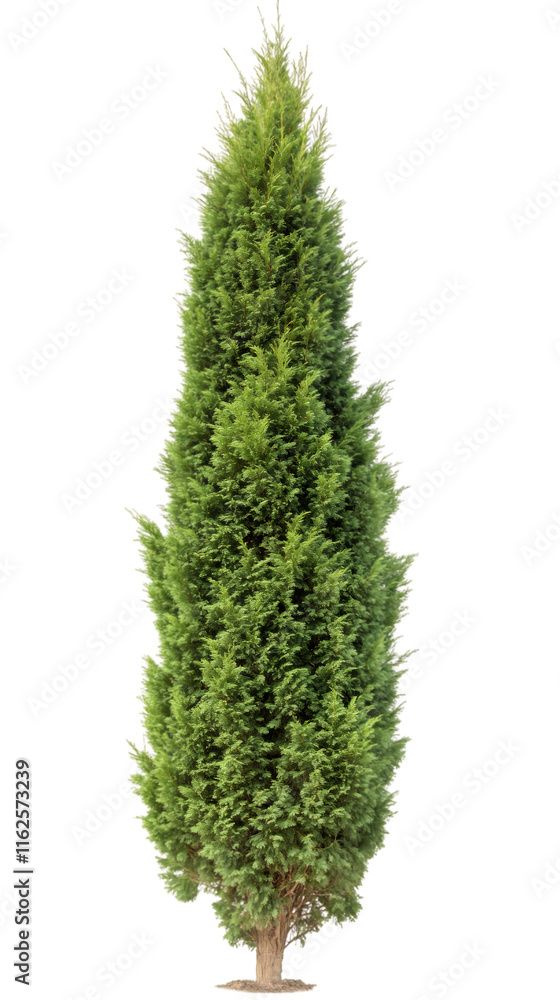Poster Green Italian cypress standing tall with clean silhouette, providing design-ready tree element for architectural rendering against transparent backdrop