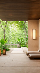 Tranquil garden retreat featuring serene water and lush greenery in a peaceful setting