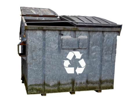 Large trash container isolated on transparent background