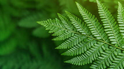 Green fern leaf with a blurred green background.