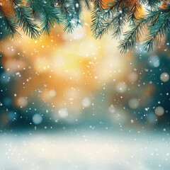 Naklejka premium Experience a winter setting with snowflakes falling against a blue sky. Enjoy the tranquility of this serene landscape 