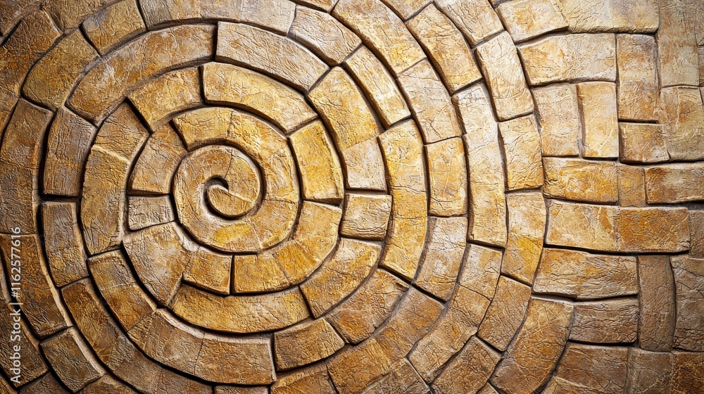 Aufkleber spiral pattern of brown tile stones on textured surface in abstract design