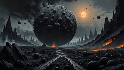  Abstraktion Der Planet der Steinkugeln 16х9. Hintergrund für das Design 3.