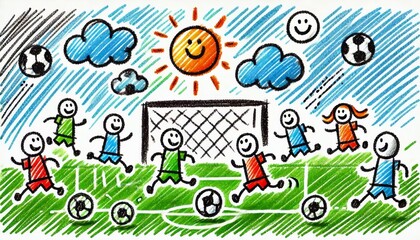 Naklejka premium A playful children's drawing of a soccer game.