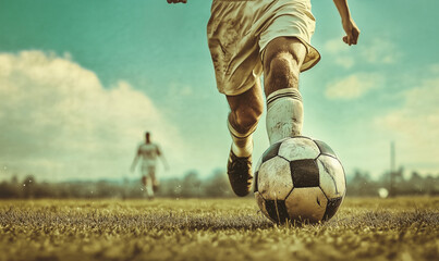 Naklejka premium Football players, vintage old photo, soccer game, generated ai 