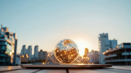 glowing globe formed from threads symbolizes connectivity and technology