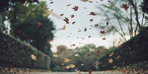 Leafy maple trees in autumn.