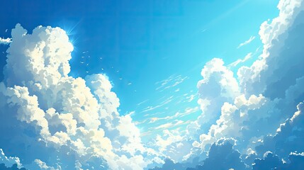 Naklejka premium Fluffy white clouds scattered across a bright and sunny blue sky