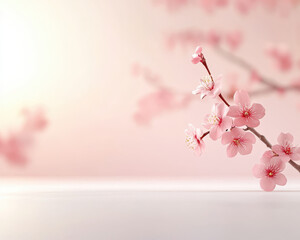 Fototapeta premium close up of cherry blossom branches in soft pink hues, evoking tranquility and beauty