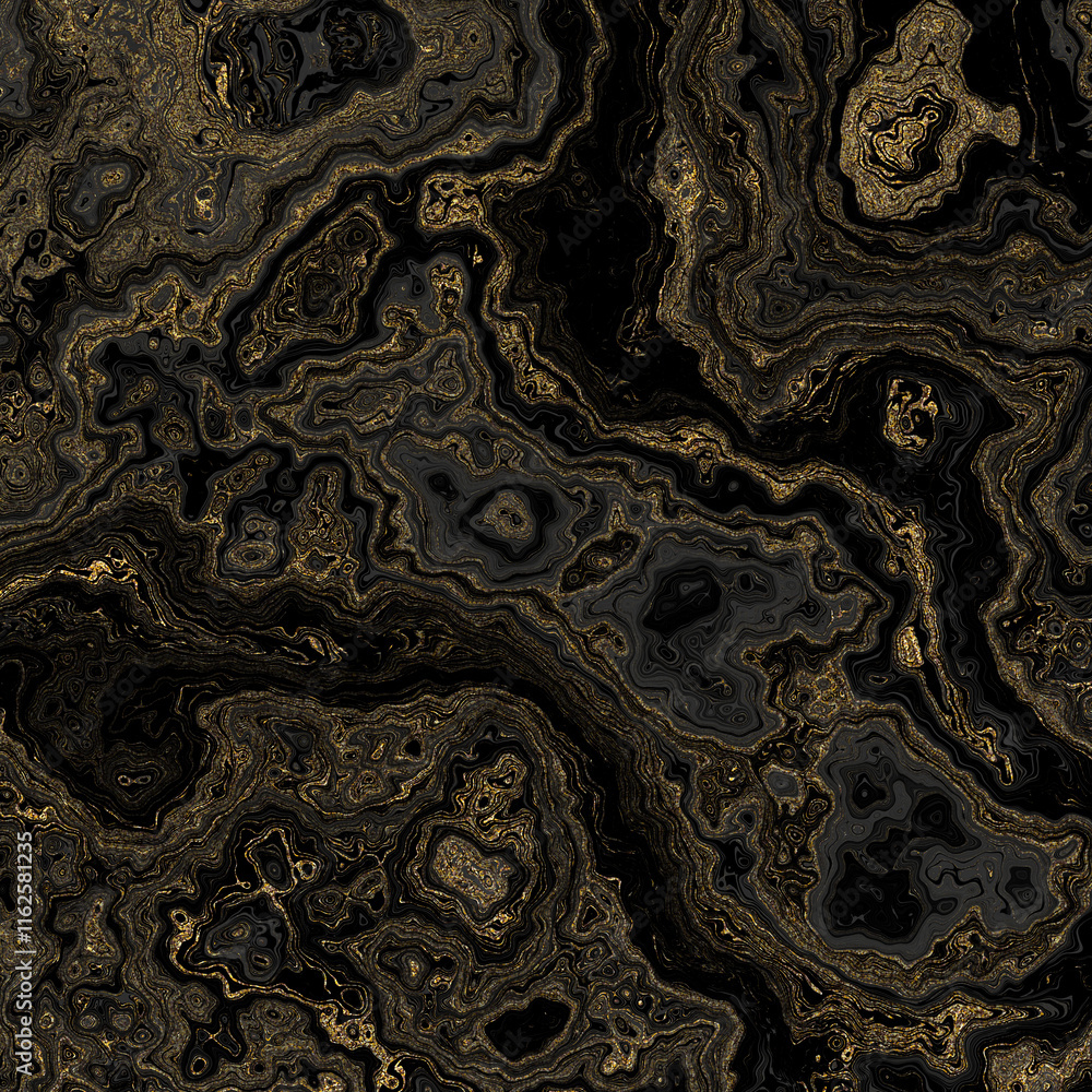 Aufkleber Intricate golden organic shapes gracefully create a striking and eyecatching abstract design against a dark backdrop