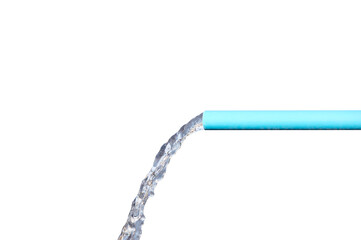 Flowing water from blue pvc pipe on transparent background (PNG File)