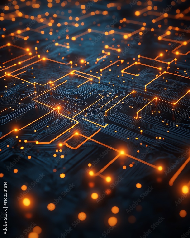Poster a modern 3d rendering of a world map with luminous lights and digital connections, illustrating glob