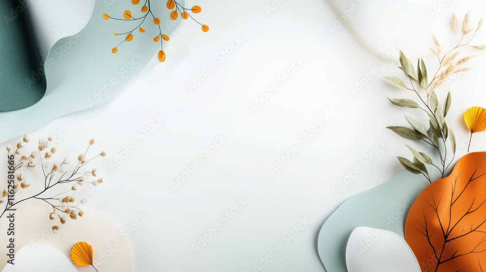 Poster abstract leaf designs with vibrant colors create serene backdrop