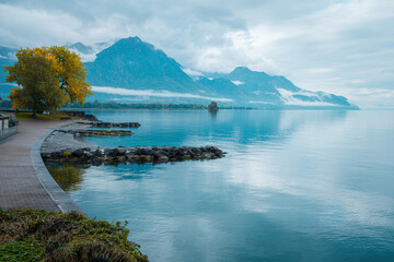 Lake above Montreux in Switzerland, Lausanne Region.