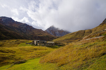 Beautiful autumn landscape in the Aosta Valley, Italian Alps - San Bernardo
