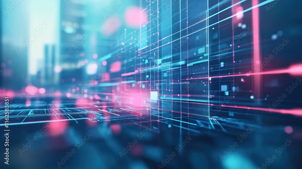 Poster abstract futuristic technology background with glowing lines and dots in blue