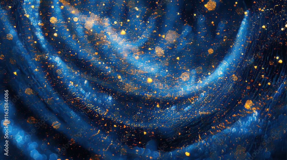 Aufkleber abstract design with golden confetti falling on a deep blue background with glowing light trails for