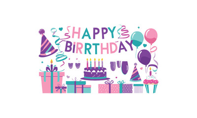 Modern vector style illustration featuring Happy Birthday elements, easily editable.