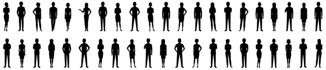 Collection of business people. silhouette, Businessman and woman standing in pose on isolated white background.	