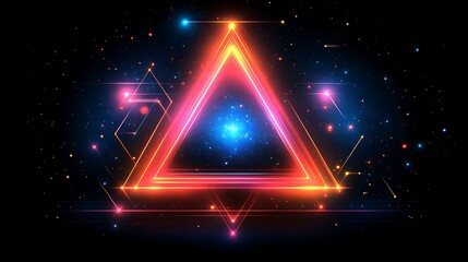 Glowing Neon Triangle Encasing Cosmic Nebula