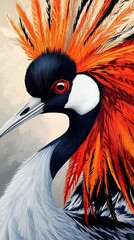 Fototapeta premium Majestic Grey Crowned Crane with Vibrant Orange Crest