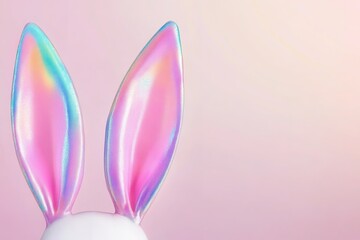 easter card with holographic bunny ears and clean white border highlighted by soft rainbow reflections