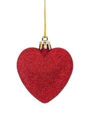 Red Christmas heart bauble isolated on white background