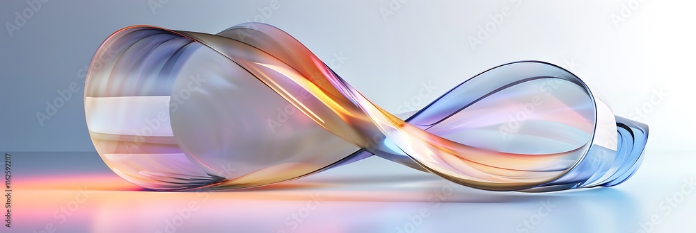 Poster abstract 3d rendering of a smooth, flowing ribbon with blended colors of blue, orange, and white aga