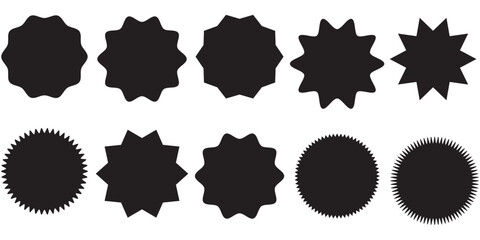 Set of vector starburst, sunburst badges. Vintage labels. Colored stickers. A collection of different types.