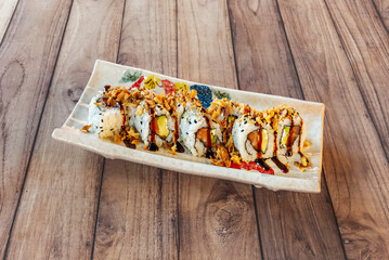 The nori seaweed is found on the inside of the roll, providing the necessary structure and a slight umami flavor