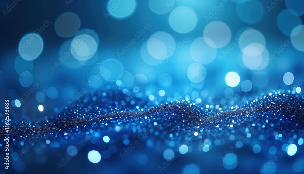 Poster sapphire glitter bokeh background with shimmering blue sparkles. abstract texture creates festive ho