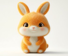 Adorable orange bunny rabbit, fluffy fur, sitting, cute, cartoon style.