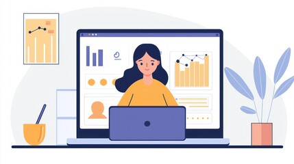 Fototapeta premium Woman Working From Home Analyzing Data Charts