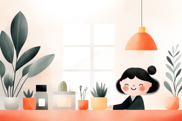 A soft watercolor painting of a candidate and interviewer shaking hands in a cozy, well-lit office